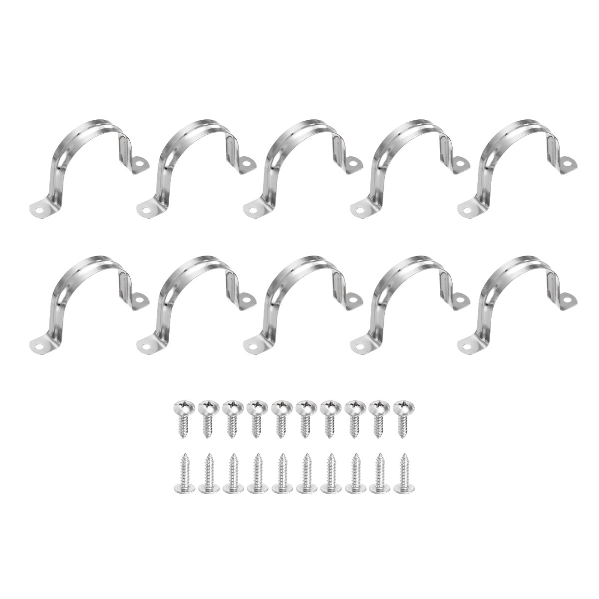 10pcs 60mm 2-3 8 304 Stainless Steel Rigid Pipe Strap Two Hole U Bracket Heavy Duty Conduit Clamp With Self-tapping Screws For