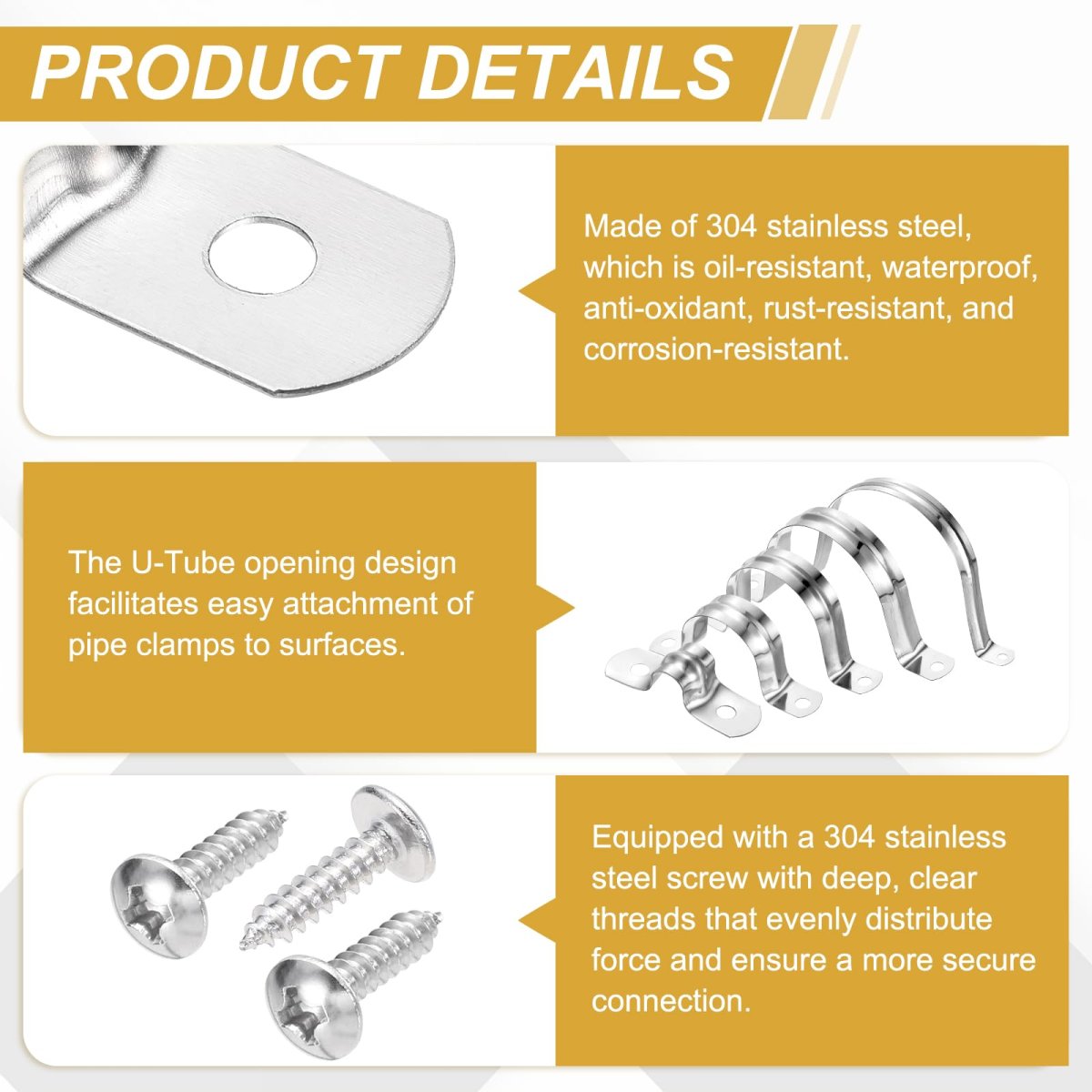 10pcs 60mm 2-3 8 304 Stainless Steel Rigid Pipe Strap Two Hole U Bracket Heavy Duty Conduit Clamp With Self-tapping Screws For