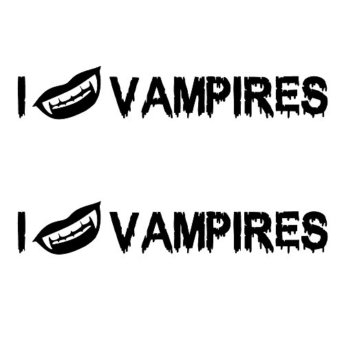 Auto Vynamics Bmpr-iheart-vampires-8-gbla Gloss Black Vinyl I Love Heart Vampires Stickers W Vampire Fangs As Design 2 Decals