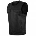 Men S Soa Collarless Leather Vest Motorcycle Biker Club Concealed Carry Outlaws As1 Alpha Xx L Regular 