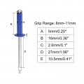Uxcell Aluminum Blind Rivets 5mm X 16mm 13 64 5 8 Open End Rivet Flat Round Head For Joining Metal Plate Leather Blue 25 Pcs