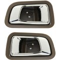 Rear Interior Door Handle Pair For Honda Pilot 2003 2004 2005 2006 2007 2008 Brown Bezel With Chrome Lever Driver And Passenger 