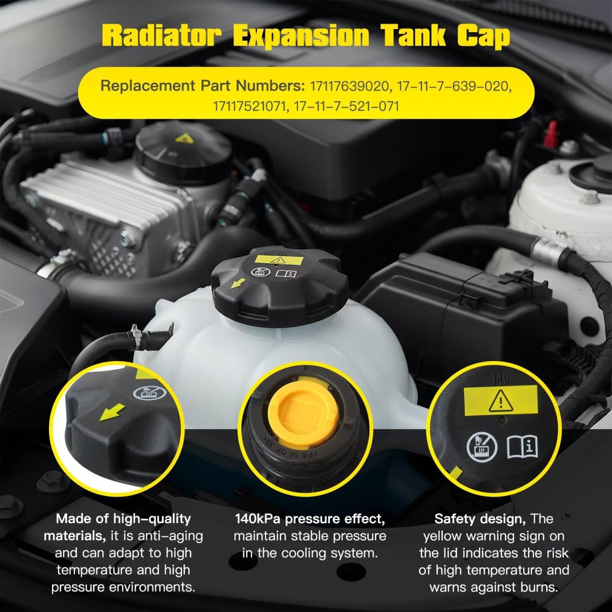 Radiator Expansion Tank Cap Coolant Reservoir Cover 17117639020 17117521071 For Bmw 335i Gt Xdrive 2014-2016 2009-2015 335is