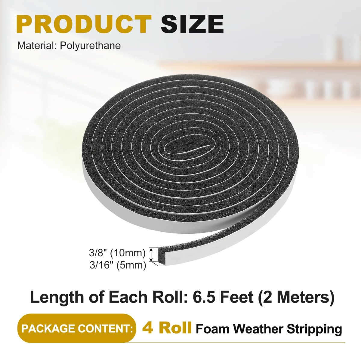 Weather Stripping Door Seal 4 Rolls 3 8 X 16 Adhesive Foam Tape Soundproof Insulation Strips For Frame Window Gaps 26 Feet