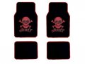 A Set Of 4 Universal Fit Plush Carpet Floor Mats For Cars Truck Skull And Cross Bone Red 