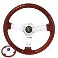 Universal 350mm 6 Bolt Hole Heavy Duty Light Weight Steering Wheel Wood Trim Chrome Center Streak Design Wakaba Jdm Leaf Horn 