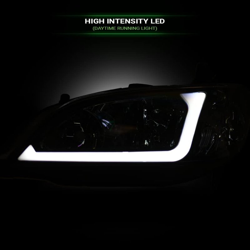 Tlaps 7422438499462 For 2004-2005 Honda Civic 4 Door Sedan 2 Coupe Drl Led Strip Bar Black Housing Headlights With Amber