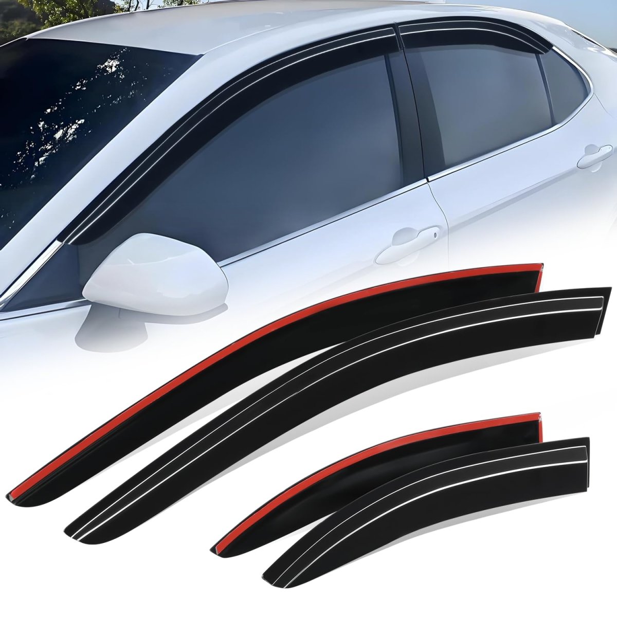 Window Visors For 2008 To 2017 Mitsubishi Lancer Sedan 4 Piece Glossy Black Rain Guards Tape On Side Deflectors Acrylic Vent