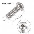Uxcell M8x25mm Torx Security Machine Screw 10pcs Pan Head Screws Inside Column 304 Stainless Steel Fasteners Bolts