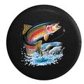 American Unlimited Rainbow Trout In The River Fly Fishing Lure Spare Tire Cover Black 35 