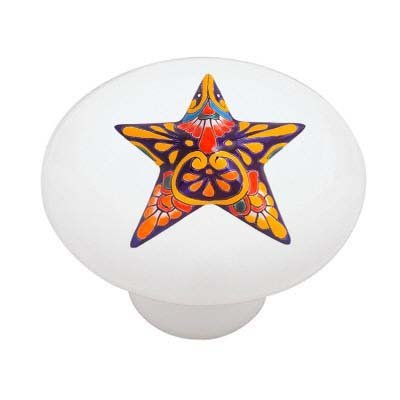 Mexican Talavera Style Star High Gloss Ceramic Drawer Knob