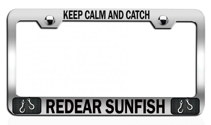 Keep Calm And Catch Redear Sunfish Fishing Chrome Metal License Plate Frame Universal Fit Stainless Steel Tag Holder For Us