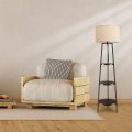 Giantex Floor Lamp With 3-tier Shelves Modern Standing Corner Beige Linenshade 60 Tall Industrial Lamp For Bedroom Living Room 