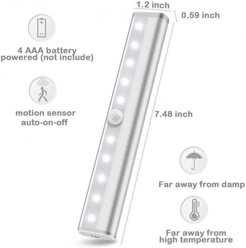 Lock Connectiona Led Motion Activated Cabinet Light Stick-on Anywhere Battery Operated 10 Sensor Red Qty 1 Pc