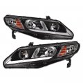 Tlaps 7422453720749 For 2006-2011 Honda Civic 4 Door Sedan Drl Led Strip Bar Black Housing Headlights With Amber Reflector 