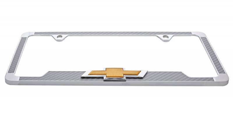Chevy 3d Bowtie Carbon Fiber Vinyl Inlay License Plate Frame Silver