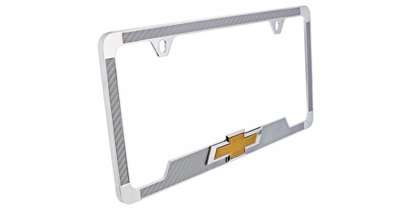 Chevy 3d Bowtie Carbon Fiber Vinyl Inlay License Plate Frame Silver
