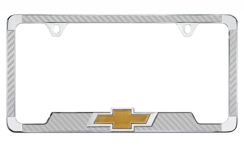 Chevy 3d Bowtie Carbon Fiber Vinyl Inlay License Plate Frame Silver