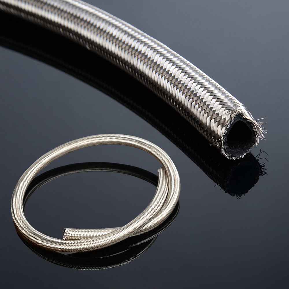 An8 16 4ft Stainless Steel Nylon Braided Fuel Line Hose Fitting End Adaptor Kit Silver Tube Od 17mm Id 11mm
