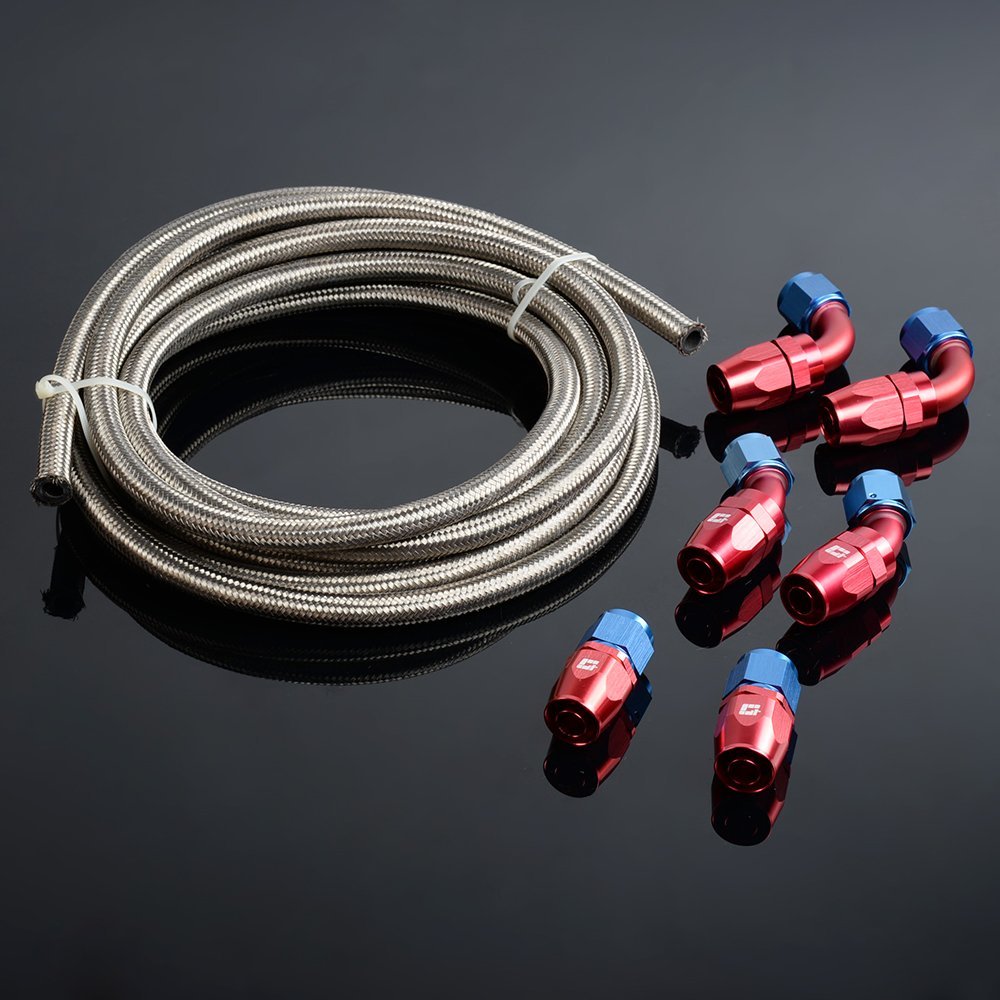 An8 16 4ft Stainless Steel Nylon Braided Fuel Line Hose Fitting End Adaptor Kit Silver Tube Od 17mm Id 11mm