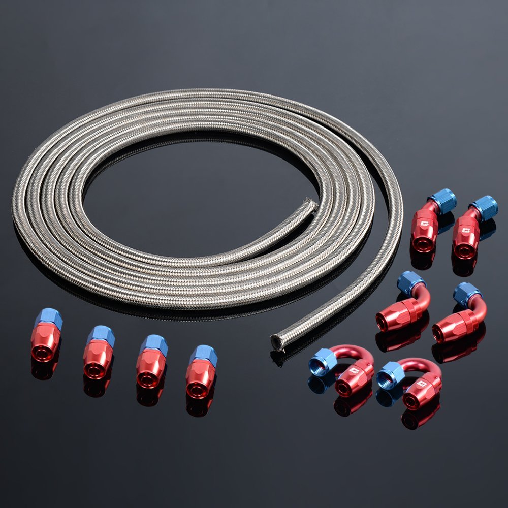 An8 16 4ft Stainless Steel Nylon Braided Fuel Line Hose Fitting End Adaptor Kit Silver Tube Od 17mm Id 11mm
