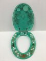 Elongated Green Seashell And Seahorse Resin Toilet Seat Chrome Hinges 