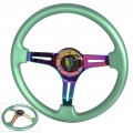 Ajp Distributors Universal 350mm 6 Bolt Hole Heavy Duty Light Weight Steering Wheel Green Trim Neo Chrome Center Streak Design 