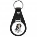 Cavalier King Charles Spaniel Dog Keychain Black Premium Leather Chain With 1 In Round Silver Design And Key Ring 
