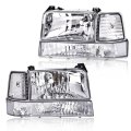 Headlights Fit Ford F150 250 350 Bronco F-super Duty 1992-1997 W Corner Signal Driver Passenger Headlamps Smoky Lens Black 