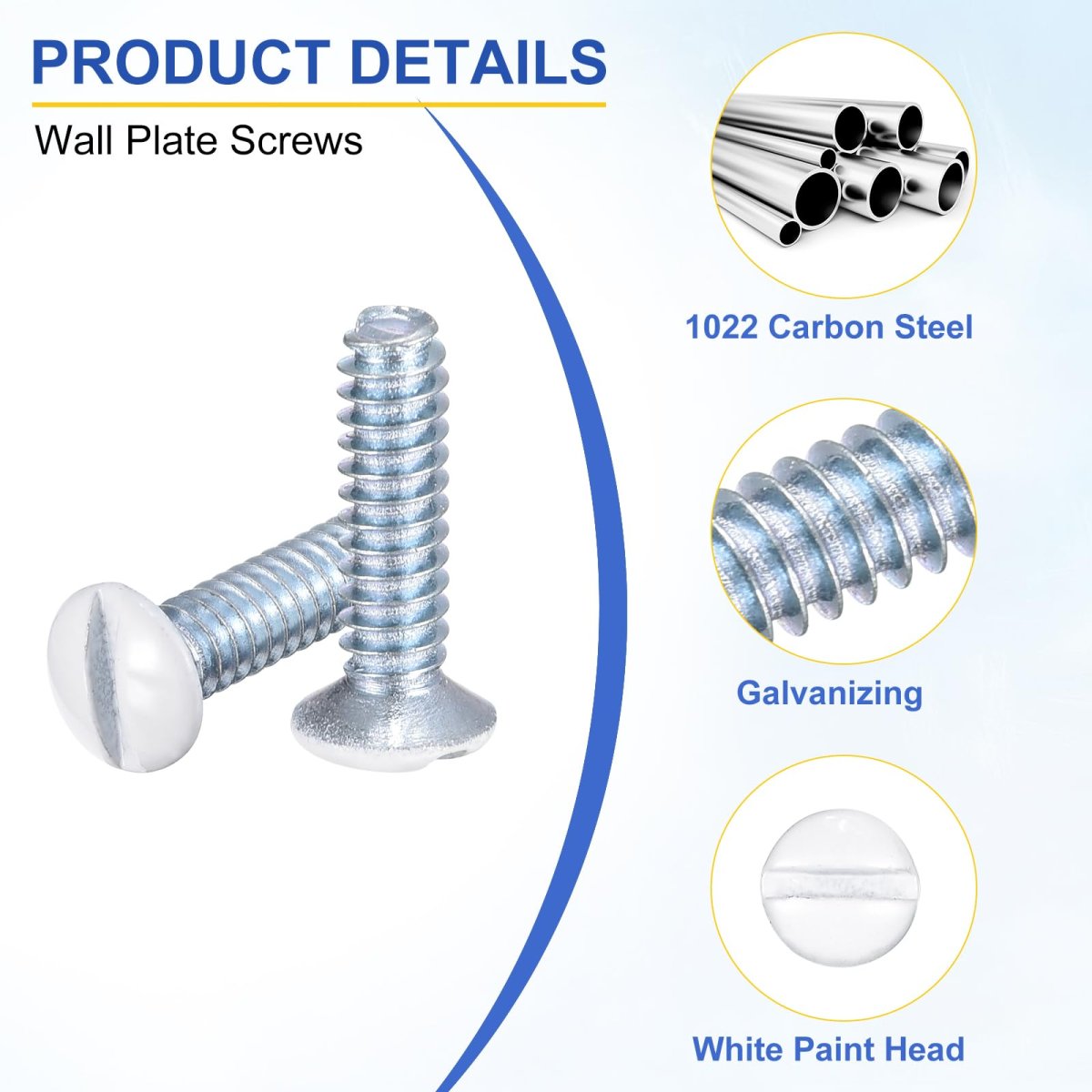 50pcs Wall Plate Screws 9 16 Long 6-32 Thread Outlet White Oval Head Milled Slot Panel Switch For Light Electrical Cover
