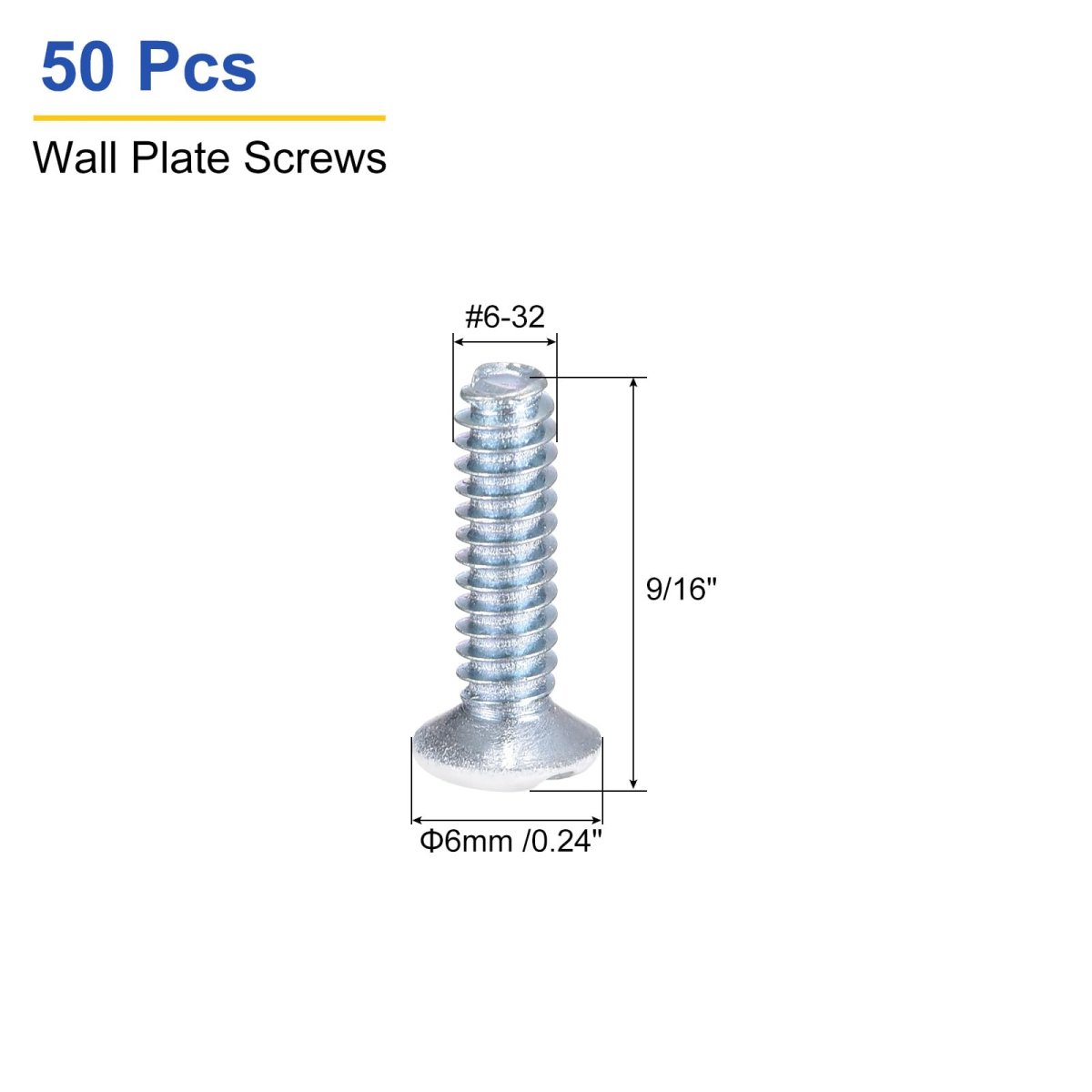50pcs Wall Plate Screws 9 16 Long 6-32 Thread Outlet White Oval Head Milled Slot Panel Switch For Light Electrical Cover