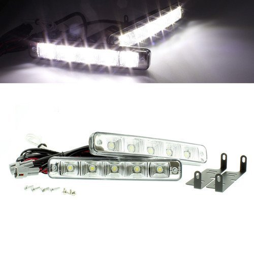 Universal Pure White Led Daytime Running Light Lamp Set 5 Smd Per Side 7 In X 1 6 2 Vehicle Driving Kit For All Cars