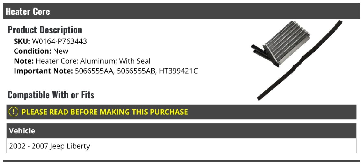Heater Core For 2002-2007 Jeep Liberty