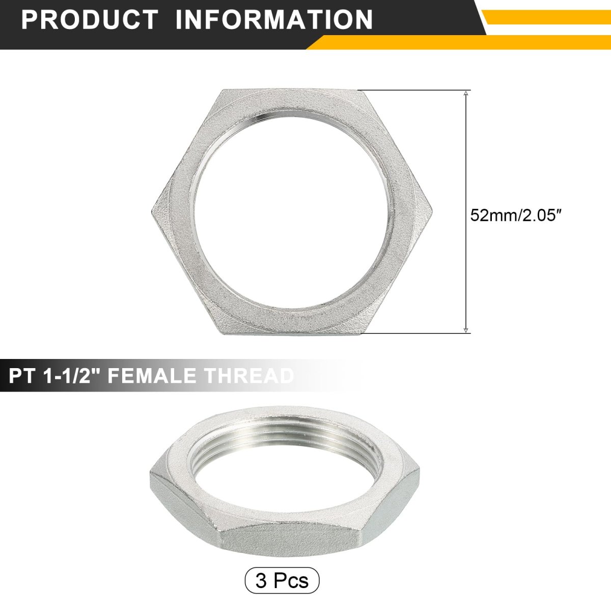 3pcs Cast Pipe Fitting Hex Locknut 304 Stainless Steel Lock Nut Pt 1-1 2 Female Thread For Plumbing Fixed Water Broom And