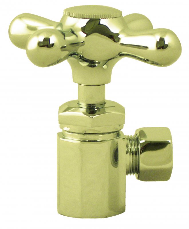 Westbrass D103x-01 Cross Handle Angle Stop Shut Off Valve 1 2-inch Ips Inlet With 3 8-inch Compression Outlet Pvd Polished