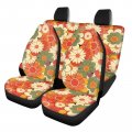 Fuibeng Groovy Flower Car Seat Cover For Women 12 Pcsi Beauty Hippie Floral Boho Coaster 15inch Auto Steering Wheel Wrap