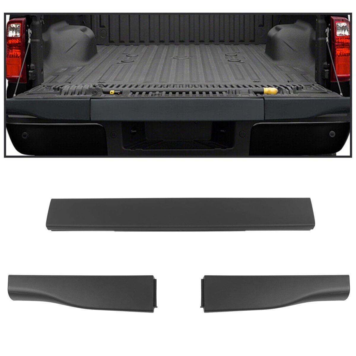 3pcs Top Rear Tailgate Moulding Trim Abs Matte Black For 2008-2016 Ford F-250 F-350 F-450 F-550 Super Duty With Flex Step 6 75