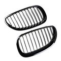 1 Pair Glossy Black Euro Direct Replacement Front Kidney Grille Grill For Bmw 2003-2010 E60 5-series