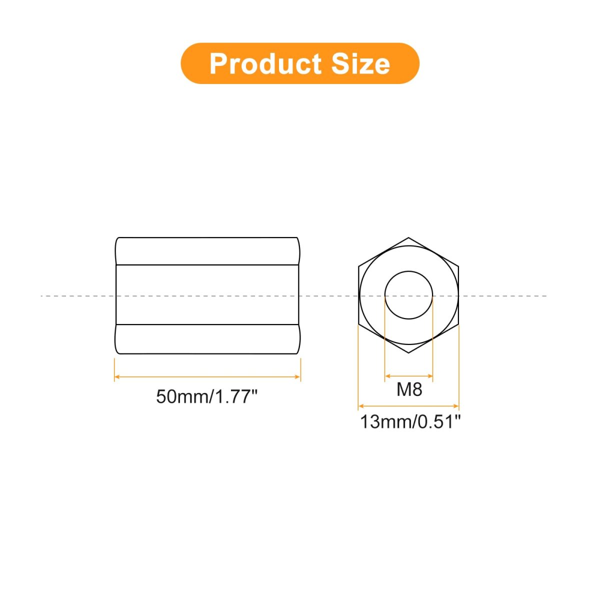 M8 X 1 25-pitch 50mm Length Coupling Nuts 4pcs 304 Stainless Steel Metric Hex Rod