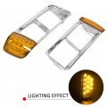 Ecotric Headlight Bezel Compatible With 1988-2002 Freightliner Fld120 Fld120sd Models 3 Wires Led Turn Signal Lamp Light-