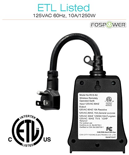 Wireless Remote Control Outlet Fospower 2s 80ft Range Heavy Duty Weatherproof Outdoor Indoor Electrical Switch 3-prong Plug-in