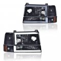 G-plus Led Drl Headlights Compatible With 1992-1996 Ford Bronco F150 F250 F350 Bumper Headlamp Smokya Lensa A Black Housinga