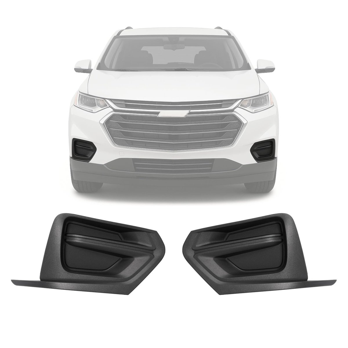 Hecasa Fog Light Bezels Pair For 2018-2021 Chevy Chevrolet Traverse Front Bumper Lamp Covers Left Right Textured Black Plastic