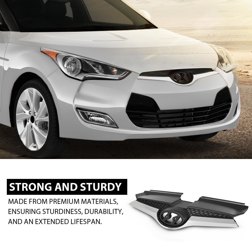 Front Radiator Grille For Hyundai Veloster 2012 2017 Upper Bumper Grill With Chrome Trim Replacement 863502v100 Hy1200170 Black