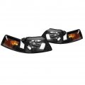 2 Pcs Left Right Headlights Headlamps Assembly Black Housing Amber Reflector Compatible With Ford Mustang V6 Gt Svt Cobra