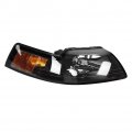 2 Pcs Left Right Headlights Headlamps Assembly Black Housing Amber Reflector Compatible With Ford Mustang V6 Gt Svt Cobra