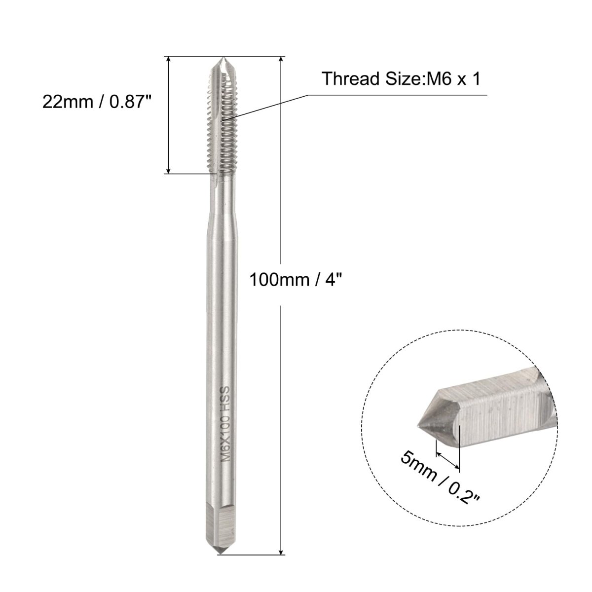 M6 X 1 H2 Metric Spiral Point Thread Tap 100mm 4 Extra Long Screw Threading Tapping Tool High Speed Steel Machine Taps Bit