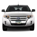 Ipick Image Made For Ford Edge Carbon Fiber Texture Blue Stripe Black Metal License Plate Frame