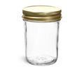 Glass Jars 8 Oz Clear Jelly W Gold Metal Plastisol Lined Caps 12 