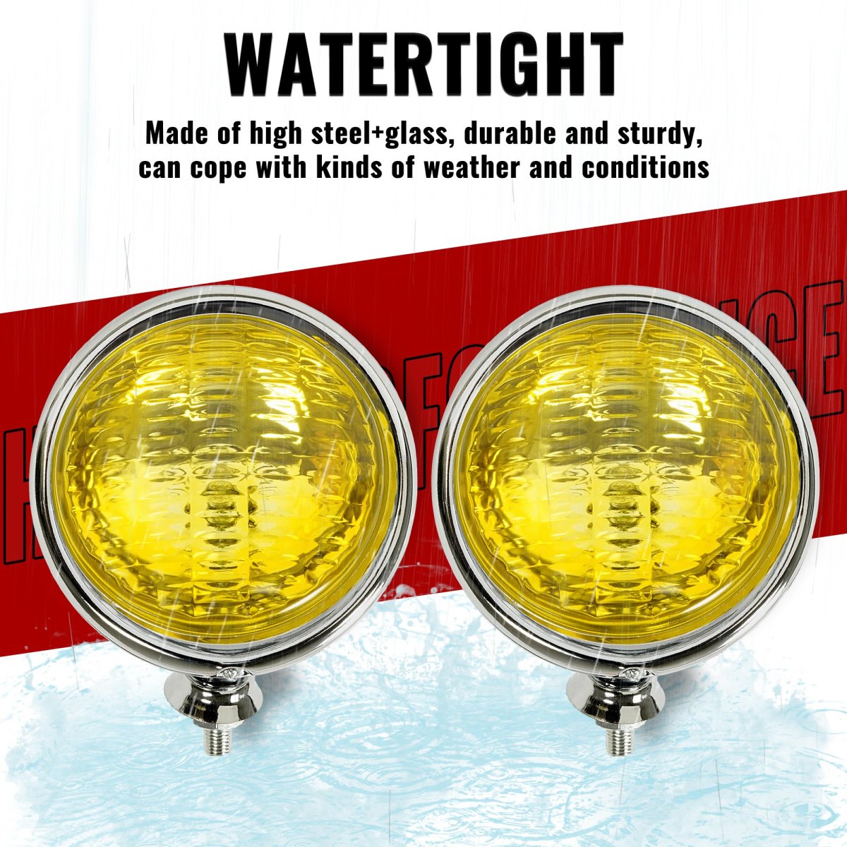 Hecasa 2pcs Fog Lights Yellow Lens Universal Fit 12 Volt 35 Watts Chrome Vintage Style Steel Glass Adjustable Ball And Cup